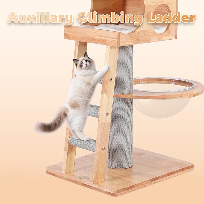63-inch Modern Cat Tree, Luxury Cat Tower with Scratching Post, Unique Cat Condo with Hammock, Heavy Duty Kitty Climbing Tree for Indoor Cat, Wooden Kitty House for Small Medium Large Cats-PurrikoPets