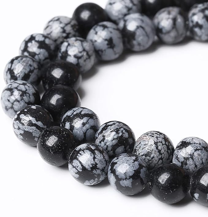72PCS 10mm Natural Snowflake Obsidian Beads Round Loose Stone Energy Healing Gemstone Beads for Jewelry Making DIY Bracelet Necklace for Jewelry Making 32" 2 Strands