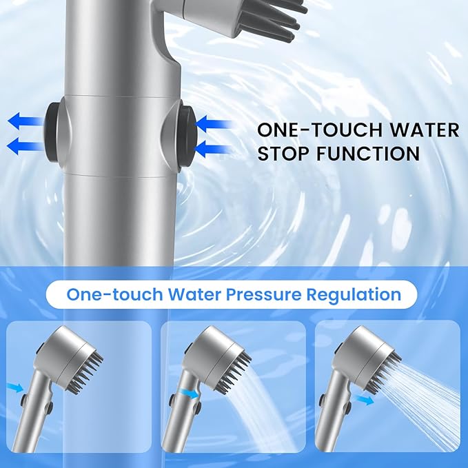 Filtered Shower Head with Handheld, High Pressure Water Flow and Multiple Spray Modes Shower Head with Filter, Power Wash for Hard Water, Showerhead with ON/OFF Switch for Pets Bath (Silver)-PurrikoPets