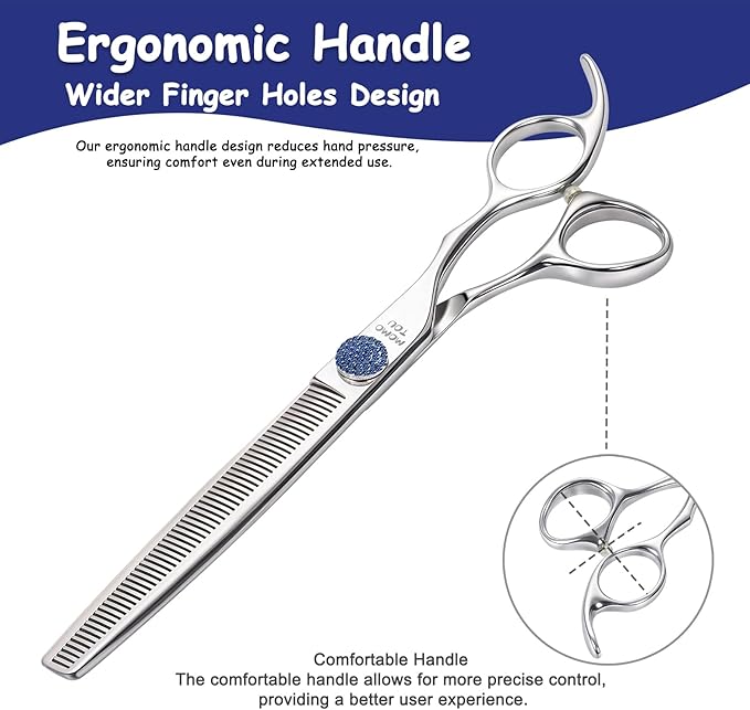 7.5'' Dog Grooming Scissors CNC 440C Blades Sharp and Durable Polished Thinning Dog Shears with Blue Diamond Adustable Screws Easy to Use for Groomer and Home User-PurrikoPets