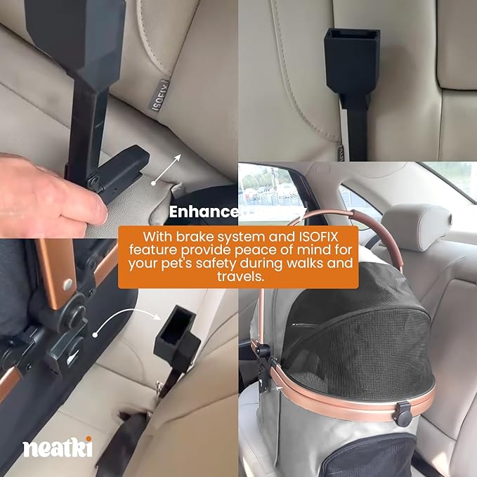 3 in 1 Pet Stroller - Stroller for Small to Medium Dogs and Cats up to 55 lbs, with Detachable Carrier/Car Seat, Foldable and Lightweight, Detachable Cushion + Cup Holder (Gray)-PurrikoPets