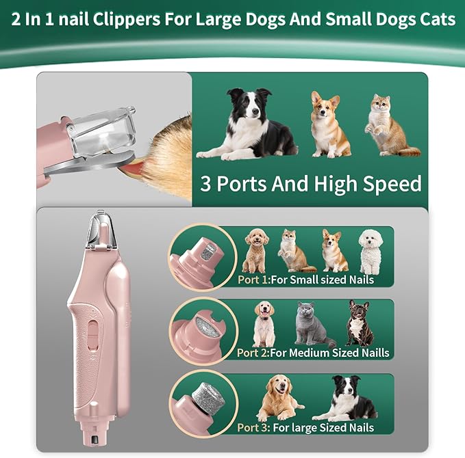 2 in 1 Cat Nail Clippers & Dog Nail Clippers Trimmers for Large Medium Small Dogs Cats Claw Trimmer Quick Sensor and Safety Guard USB Rechargeable with 2 LED Lights Dogs Nail Trimmer-PurrikoPets