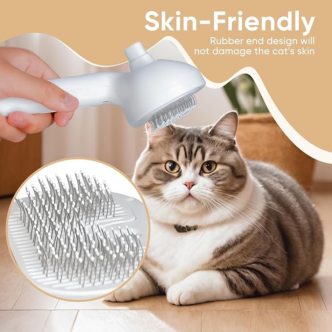 3-in-1 Cat Steam Brush – Pet Grooming & Shedding Comb with Gentle Steam Spray, One-Click Hair Release, for Long & Short Hair Cats & Dogs (White)-PurrikoPets