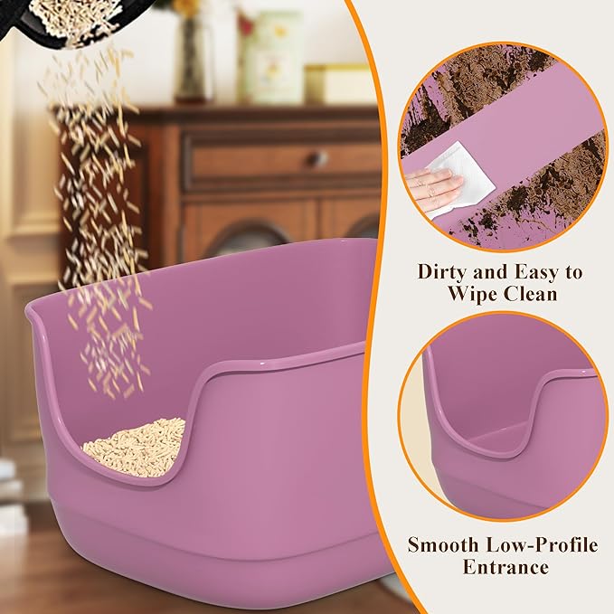 Gefryco Large Cat Litter Box with High Sided 24.6"x18.3"x12.2" - Jumbo Extra Large Open Anti - Splashing High Wall for Multiple Cats (Pink)-PurrikoPets