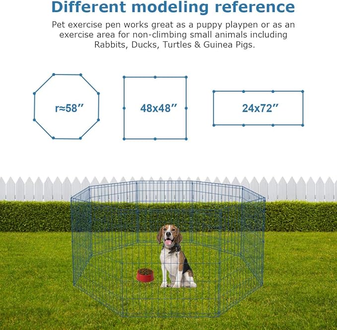 30 Tall Dog Blue Playpen Crate Fence Pet Kennel Play Pen Exercise Cage -8 Panel-PurrikoPets