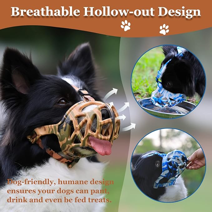 Dog Muzzle, Printed Basket Muzzle for Small Medium Large Dogs Dachshund, Beagle, German Shepherd, Breathable Pet Muzzles to Prevent Biting Chewing Scavenging, Allows Panting and Drinking-PurrikoPets