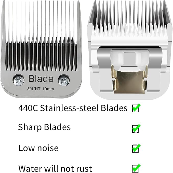 2PCS 3/4" HT Dog Grooming Replacement Blades Compatible with Andis Dog Clippers,Dog Clipper Blades Compatible with Wahl KM-10 Series Clippers, Oster A5,Size-3/4-Inch 19mm Cut Length,Silver-PurrikoPets