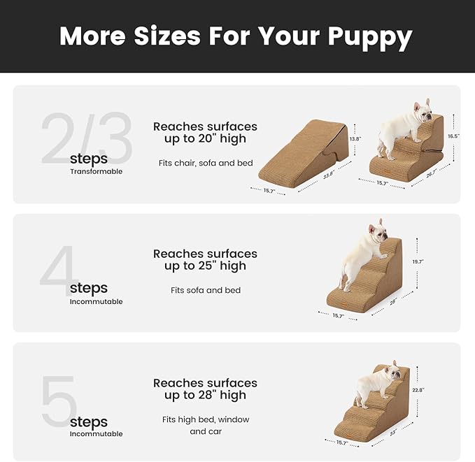 Gardner Pet Dog Stairs for Small Dogs 22.8" H, 5-Step Brown Curved Pet Stairs, Dog Steps for High Bed, Couch (24-30 in) with Durable Non-Slip Waterproof Fabric Cover and CertiPUR-US Certified Foam-PurrikoPets
