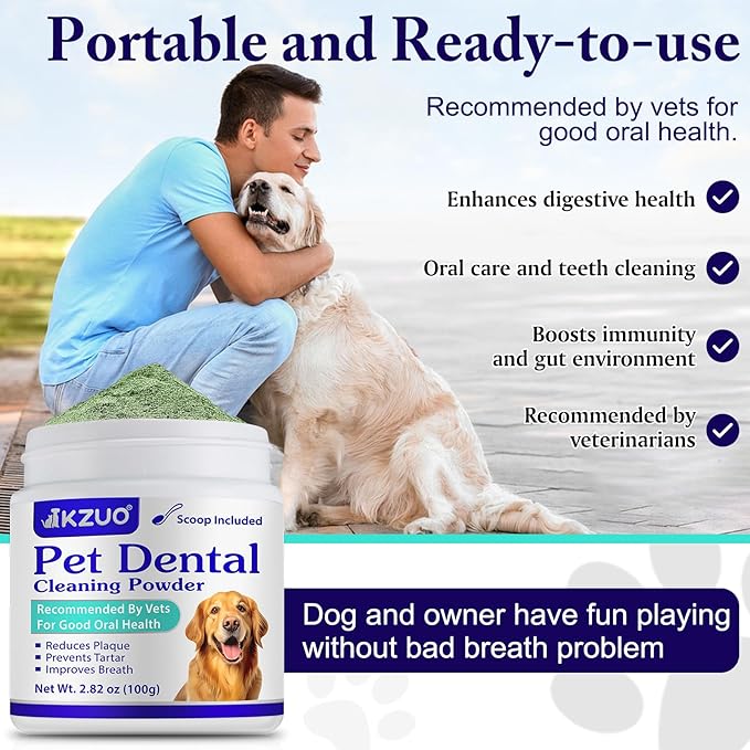 Dog Teeth Cleaning Powder - Dog Dental Powder - Targets Tartar & Reduces Plaque & Bad Breath - Teeth Cleaning Made Easy Eliminate - Formulated for Small, Medium, Large Dogs (2PCS)-PurrikoPets