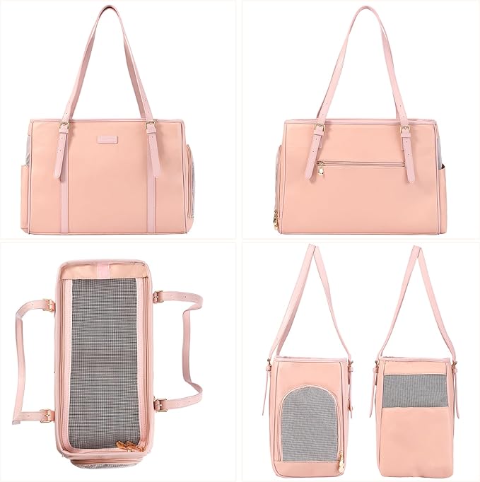 Fashion Dog Purse Pet Carrier Leather Bag for Small Dogs Cats Puppy, Portable Tote Bag Airline Approved Soft-Sided Carriers (Pink)-PurrikoPets