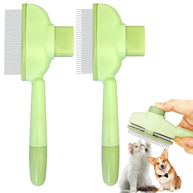 Flea Comb for Dogs and Cats with Release Button Fine Tooth Dog Comb for Grooming Massaging and Cleaning Remove Fleas Eggs Pet Hair Removal for Short and Long Hair 2 Pack-PurrikoPets
