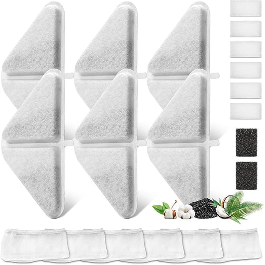 6 Sets of Replacement Filters for 230oz/7L Dog Water Fountain, GISOFIK Cat Water Fountain Filter, 5 Layers Filtration System Pet Fountain Filters Replacement (6 Filters+6 Mesh Bag+8 Sponge)-PurrikoPets