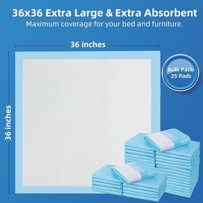 Extra Large Chucks 36"x36" Disposable XXL Heavy Duty Absorbent Elderly Adults Incontinence Bed Pads,Waterproof Thicken Puppy Pee Pad,Changing Underpads for Women and Baby[25 Pads]-PurrikoPets