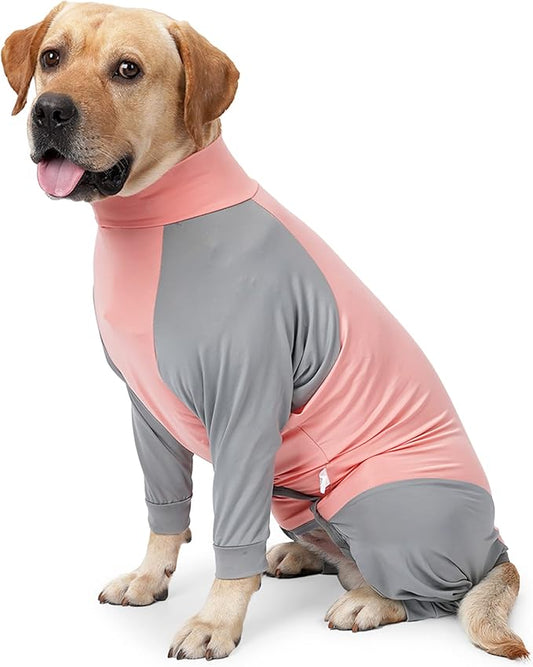 Dog Recovery Suit, Abdominal Wound After Surgery Wear, Prevent Licking Wounds, E-Collar & Cone Alternatives, Long Sleeve Postoperative Shirts Dog Pajamas Prevent Shedding(Large, Pink)-PurrikoPets