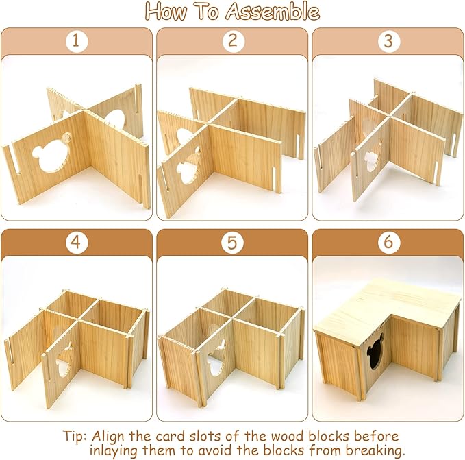 Fhiny Wooden Hamster House, Multi-Chamber Hamster Hideout & Tunnel Detachable Activity Room Exploring Toys Rats Habitat Decor for Dwarf Hamsters Gerbils Mice Lemmings (Small)-PurrikoPets