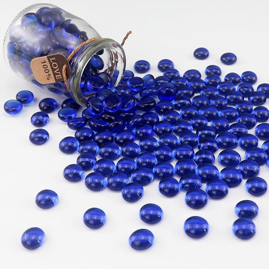 2.16LB Glass Beads Vase Filler Aquarium Gravel Decor Flat Glass Marbles Gems Pebbles Fish Tank Rocks Home Decorative Art Craft - Cobalt Blue-PurrikoPets