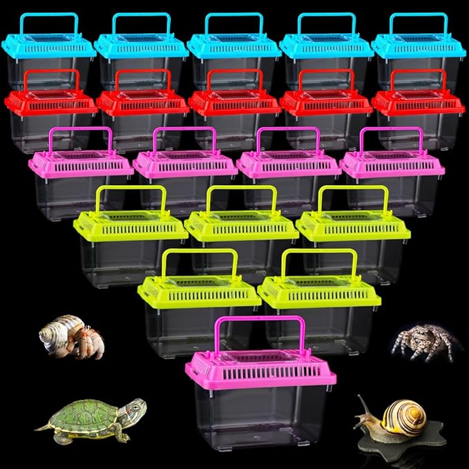 20 Pack Small Plastic Reptile Carrier Tarantula Enclosure Snake Breeding Box Hatching Container for Spider Fish Turtle Hermit Crab Bearded Dragon Lizard (5.1 x 3.5 x 3.5 Inch)-PurrikoPets