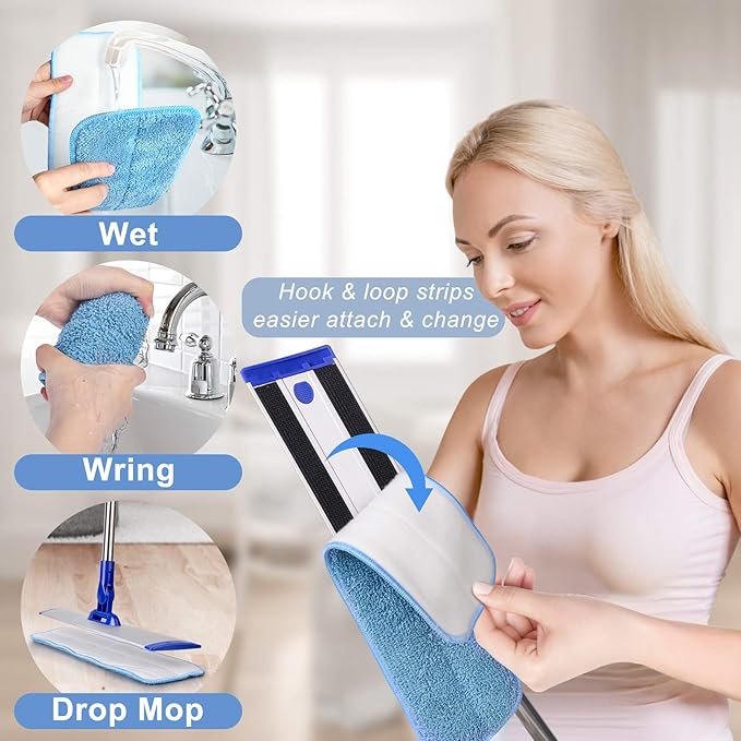 18" Professional Microfiber Mop Floor Cleaning System, Flat Mop with Stainless Steel Handle, 4 Reusable Washable Mop Pads, Wet and Dust Mopping for Hardwood, Vinyl, Laminate, Tile Cleaning-PurrikoPets
