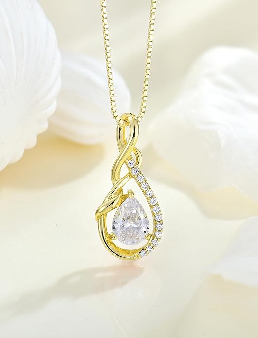 STARCHENIE Infinity Teardrop Pendant Necklace for Women 925 Sterling Silver Birthstone Jewelry