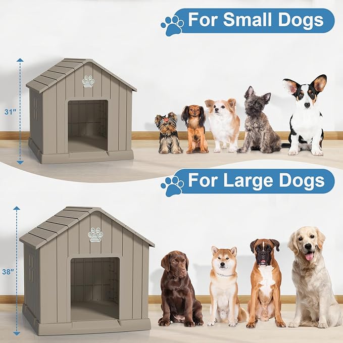 Dog House Indoor Outdoor for Small to Large Sized Dogs Resin Outdoor Dog House with Ventilation Puppy Shelter with Elevated Floor, Easy to Assemble, Blue-PurrikoPets