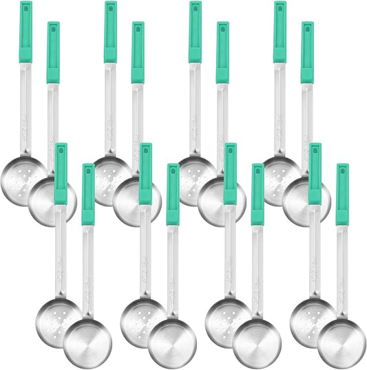 16 Pcs Portion Control Serving Spoons, Restaurant Measuring Serving Ladle Utensils, Portion Control Slotted Scoops for Weight Loss, Solid and Perforated Scoops(Green,4 oz)-PurrikoPets