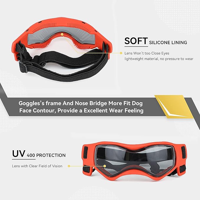 Dog Goggles Dog Sunglasses for Medium Breed UV Protection Windproof with Adjustable Head Straps Chin Straps for Ride Car/Hiking Travel/On Beach-Orange-PurrikoPets