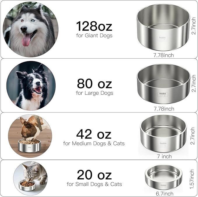 1Gallon Double Layer 304 Stainless Steel Dog Bowl - Insulated & Durable | Non-Slip Base | Easy to Clean | BPA-Free Safe Dog Water Bowl[128oz for Large Giant Breeds]-PurrikoPets