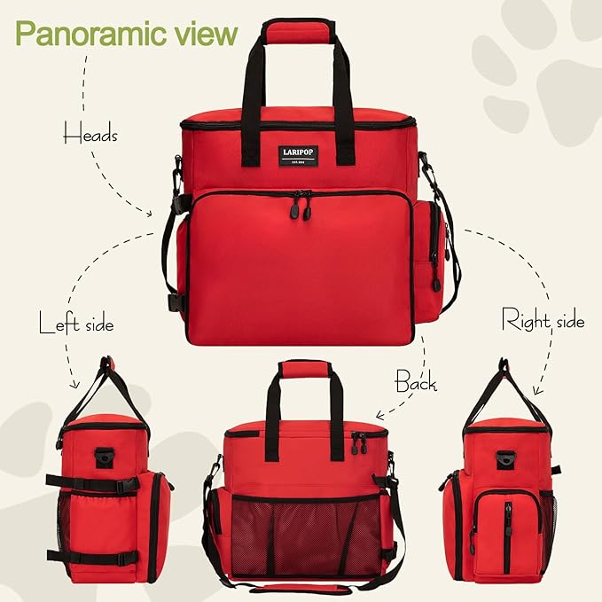 Dog Travel Bag,Weekend Pet Travel bag Set for Dog and Cat,Airline Approved Tote Multi-Function Bags for Traveling,Include 2 Collapsible Bowls,2 Food Storage Containers,1 Feeding Mat,Red-PurrikoPets