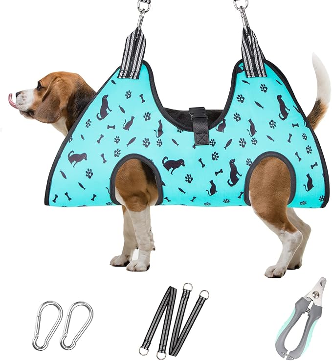 Dog Grooming Hammock - Pet Harness for Grooming Nail Trimming (M 40lb), Dog Sling for Nail Clipping, Dog Hanging Holder for Cutting Nail with Nail Clippers-PurrikoPets