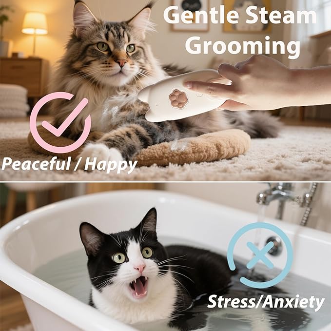 4 in 1 Cat Steam Brush Rechargeable Anti-Static Pet Spray Hair Removal Comb for Shedding and Grooming Multi-functional Pet Massage Brushes for Cats Dogs Small Animals-PurrikoPets