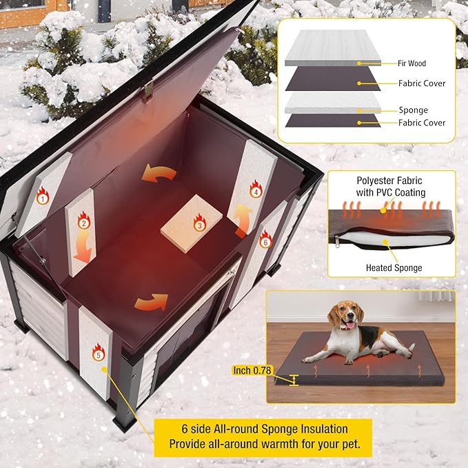 Aivituvin Dog House Outdoor with Insulated Liner, Weatherproof Dog House for Winter, Suitable for Small & Medium & Large Dogs with Unique All-Around Iron Frame(Off-White)-PurrikoPets