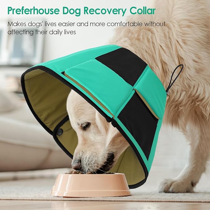Dog Recovery Collar Cone for Medium Dogs, Adjustable Dog Cone Alternative After Surgery for Dogs to Stop Licking, Breathable Soft Cone for Medium Large Dogs, Green M-PurrikoPets