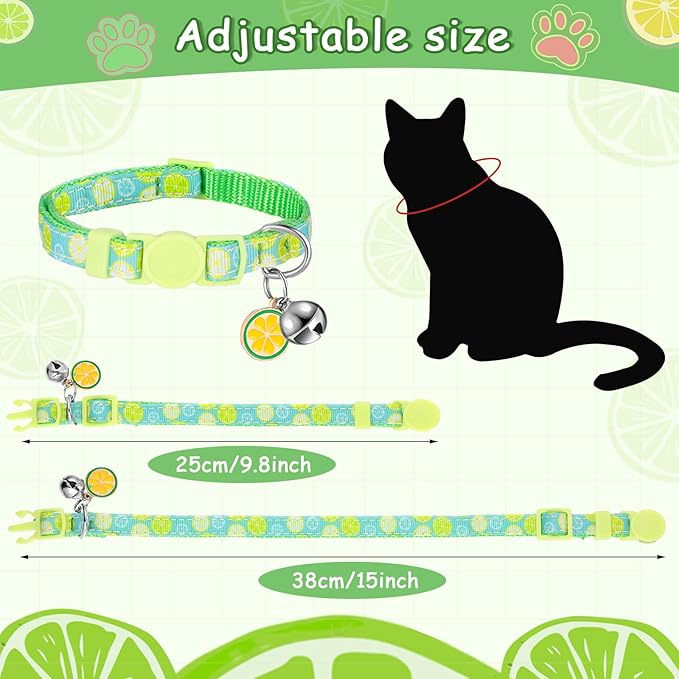 Frienda 12 Pcs Spring Summer Breakaway Cats Collars Girl Cat Safety Adjustable Collars with Bell and Summer Fruit Patterns Pendants Set for Pets Decoration(Medium)-PurrikoPets