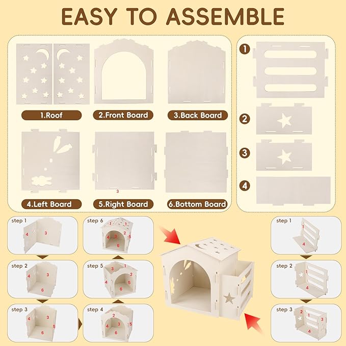 Extra Large Rabbit House & Rabbit Hay Feeder, Indoor Bunny Hideout with Feeder, Small Animal Houses & Habitats and Guinea Pig Hay Feeder-PurrikoPets