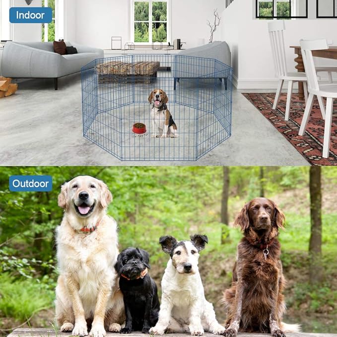 30 Tall Dog Blue Playpen Crate Fence Pet Kennel Play Pen Exercise Cage -8 Panel-PurrikoPets