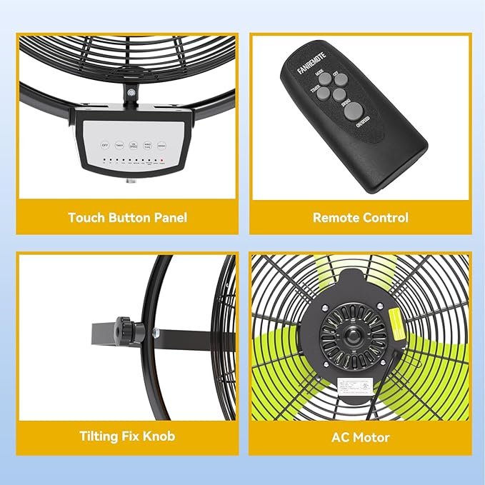 20 Inch Wall Metal Fan Pro Series Remote Control, High Velocity Wall Mount Fans for Commercial, Residential, Warehouse, Covered Patio, Shop, Garage, Barn 3 Speed 5200 CFM UL Safety Listed-PurrikoPets