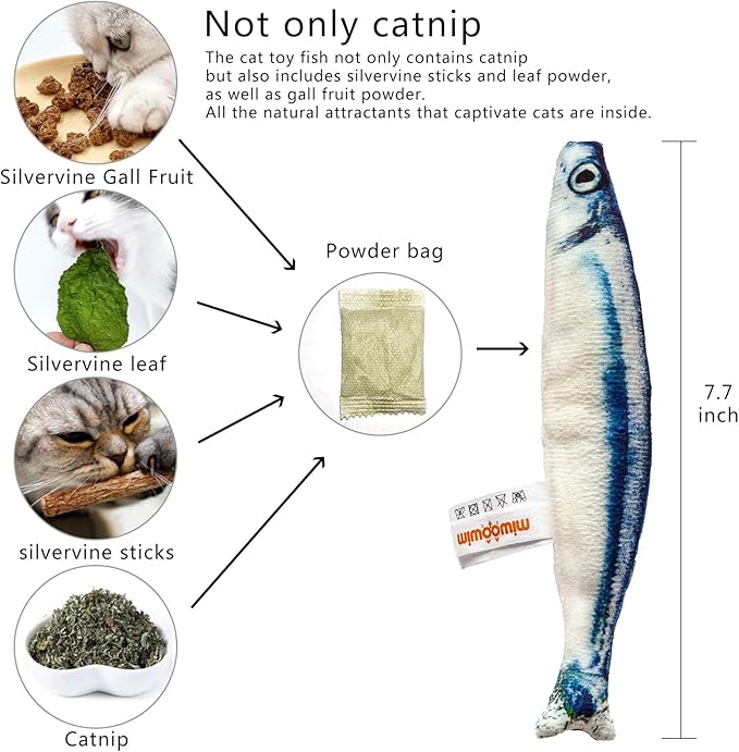 6 PCS Cat Fish Toy Soft and Durable,Cat nip Toy with Catnip Inside, Kicker Toys for Indoor Kitten Exercise,Kitty Teething Chew Toy (6 Sauries)-PurrikoPets