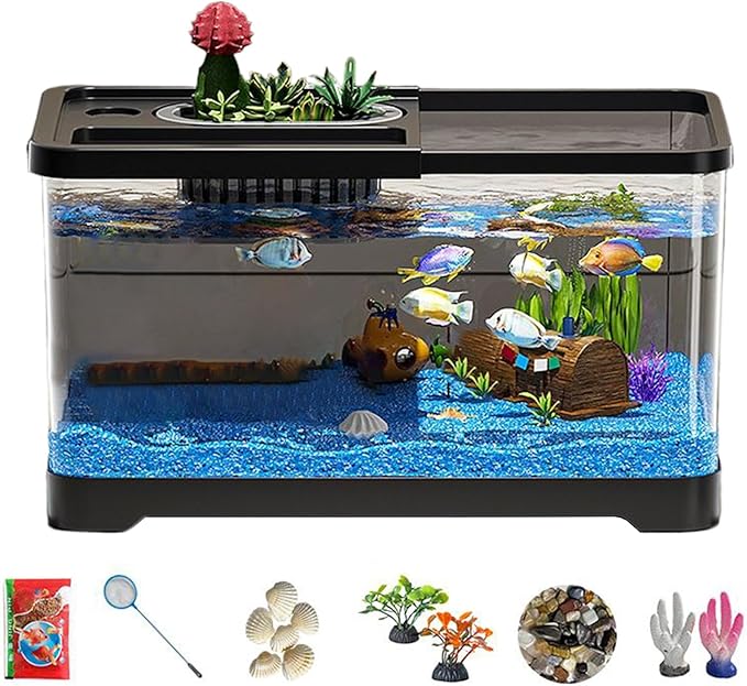 Fish Tank Starter Kit - Small Aquarium | Fish Tank Starter Kit With Filter And Light | Gallon Small Aquarium | Underwater Landscape Decoration, Compact Glass Aquariums Set For Den Living Room Dorm Kid-PurrikoPets