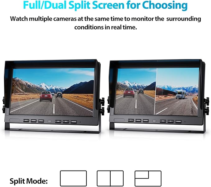Fookoo Ⅱ HD Wired Backup Camera System Kit,10 inch Dual Split Screen Monitor with Recording IP69 Waterproof Front View Rear View Cameras Parking Lines for Truck/Semi-Trailer/Box Truck/RV(DY102)-PurrikoPets