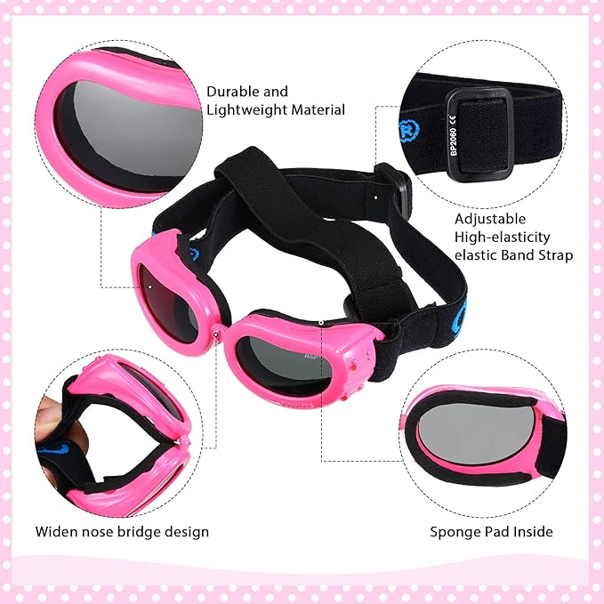 Frienda Dog Helmet and Goggles, UV Protection Doggy Sunglasses and 4 Inch Padded Puppy Motorcycle Helmet Adorable Dog Goggles with Adjustable Belt for Small Dogs Puppy Riding(Pink,S)-PurrikoPets