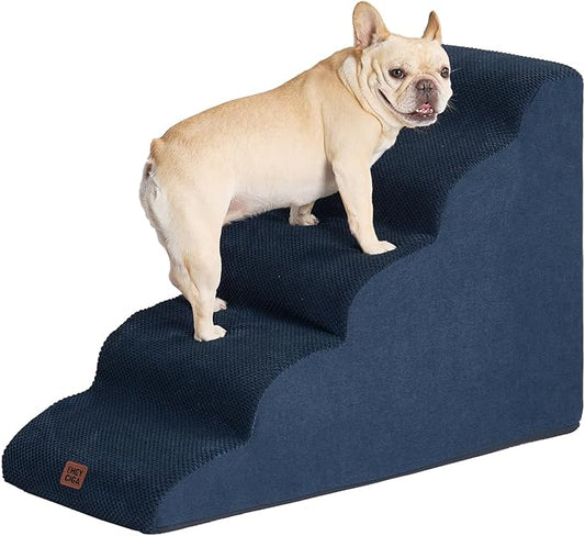 EHEYCIGA Curved Dog Stairs Ramp for High Beds 22.6" H, 5-Step Dog Steps for Small Dogs and Cats, Pet Stairs for High Bed Climbing, Non-Slip Balanced Pet Step Indoor, Navy-PurrikoPets