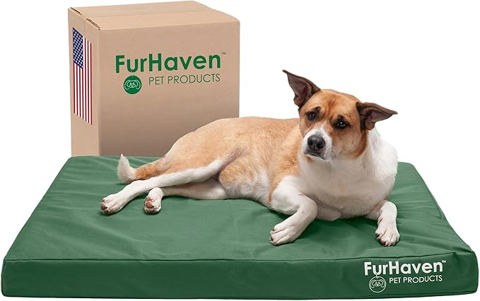 Furhaven Water-Resistant Cooling Gel Dog Bed for Large/Medium Dogs w/ Removable Washable Cover, For Dogs Up to 55 lbs - Indoor/Outdoor Logo Print Oxford Polycanvas Mattress - Forest, Large-PurrikoPets