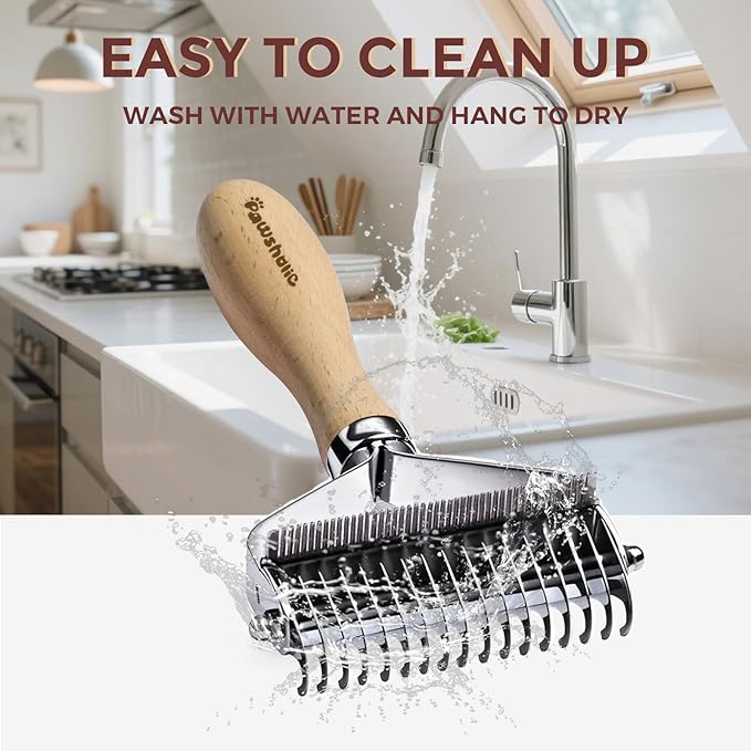 3-in-1 Professional Pet Shedding Dematting Comb - Deshedding Undercoat Rake for Dogs with Stainless Steel Blades Metal Pet Brush with Wood Handle Matted Hair Detangling Thinning and Shedding-PurrikoPets