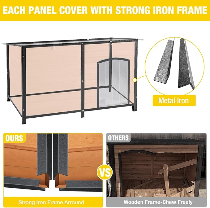Aivituvin Dog House Outdoor 59" Extra Large Insulated Dog Kennel with Movable Insulation Liner,All-Around Iron Frame-PurrikoPets