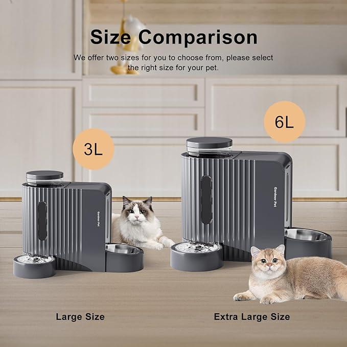 Gardner Pet Automatic Gravity Cat Food Feeder and Water Dispenser Stainless Steel Two-in-One Set Large Capacity Dispenser for Medium, Large Dogs, Puppies, Kittens, Rabbits-(1.6 Gallons x 2)-PurrikoPets