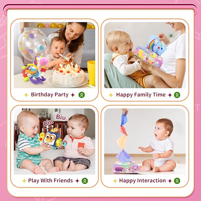 3 in1 Baby Toys 12 to 18 Months - Busy Board Sensory Toys, Tissue Box Toy, Pull String Teether, Learning Toy for Babies, Infant Gifts for 12 18 Months Old-PurrikoPets