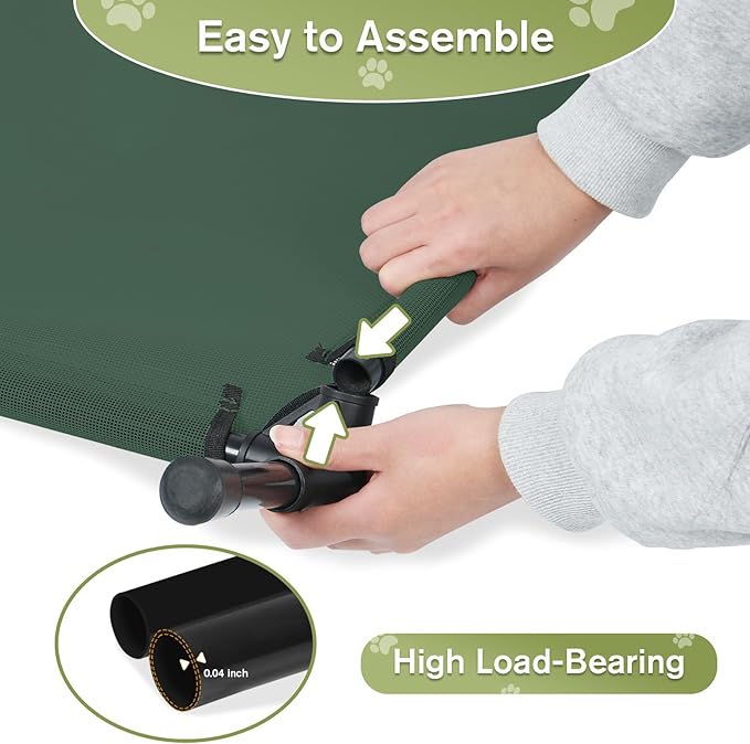 Elevated Dog Bed 42 Inch - Breathable Raised Pet Bed for Large Dogs, Waterproof Dog Cot Bed Easy to Assemble, Durable Portable Pet Cot with Non-Slip Feet, Green-PurrikoPets