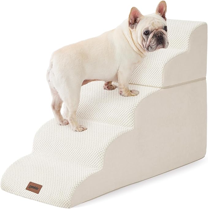 Dog Stairs for High Beds - Pet Stairs Ramp for Couch, 35D Foam Dog Steps for Small to Large Pets, with Non-Slip Bottom Beige, 5 Steps-PurrikoPets