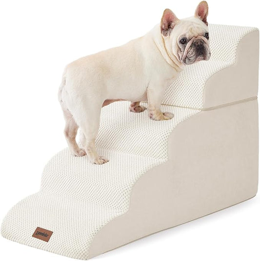 Dog Stairs for High Beds - Pet Stairs Ramp for Couch, 35D Foam Dog Steps for Small to Large Pets, with Non-Slip Bottom Beige, 5 Steps-PurrikoPets
