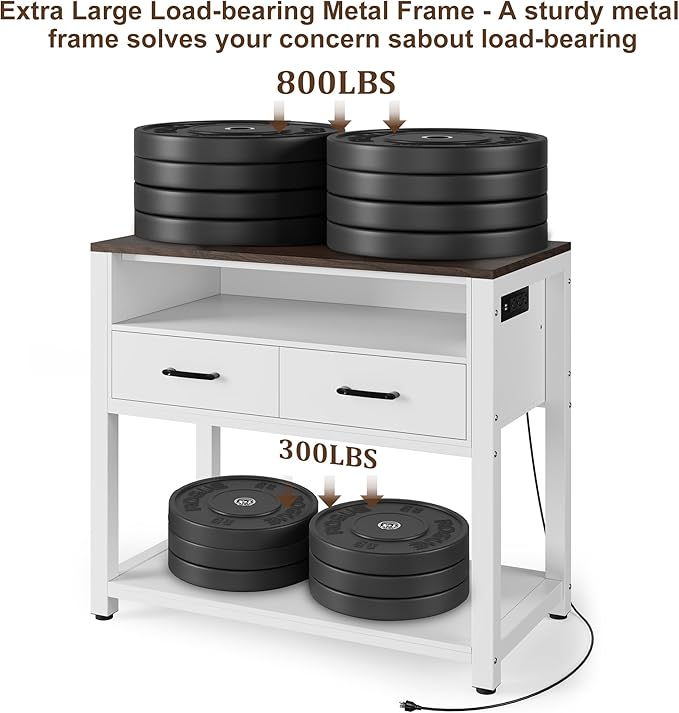 40-49 Gallon Fish Tank Stand with Two Storage Drawers, Heavy Duty Aquarium Stand with Waterproof Mat, Sturdy Metal Frame, 800 LBS Capacity Storage Cabinet, White-PurrikoPets